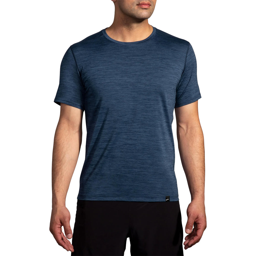 Brooks-Men's Brooks Luxe Short Sleeve-Heather Blue Slate-Pacers Running