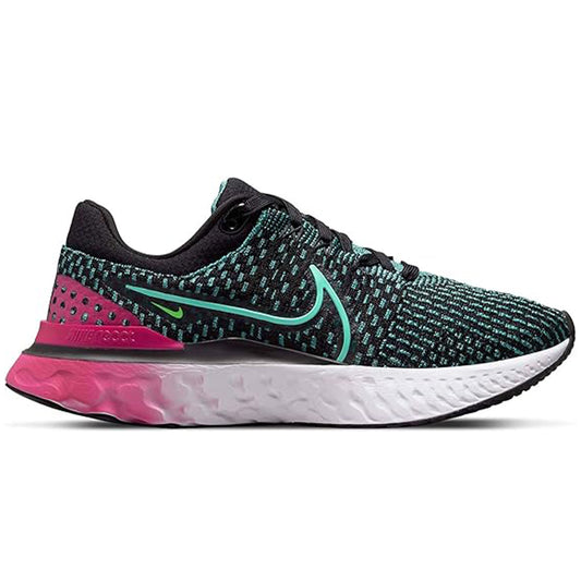 Women's Nike React Infinity Run Flyknit 3, Black/Dynamic Turq-Pink Prime, 6.5 B Medium