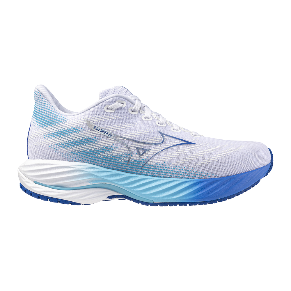 Women's Mizuno Wave Rider 28, White/Mugen Blue, 7 B Medium