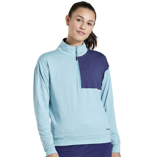 Saucony-Women's Saucony Sunday 1/4 Zip-Rainfall Heather-Pacers Running